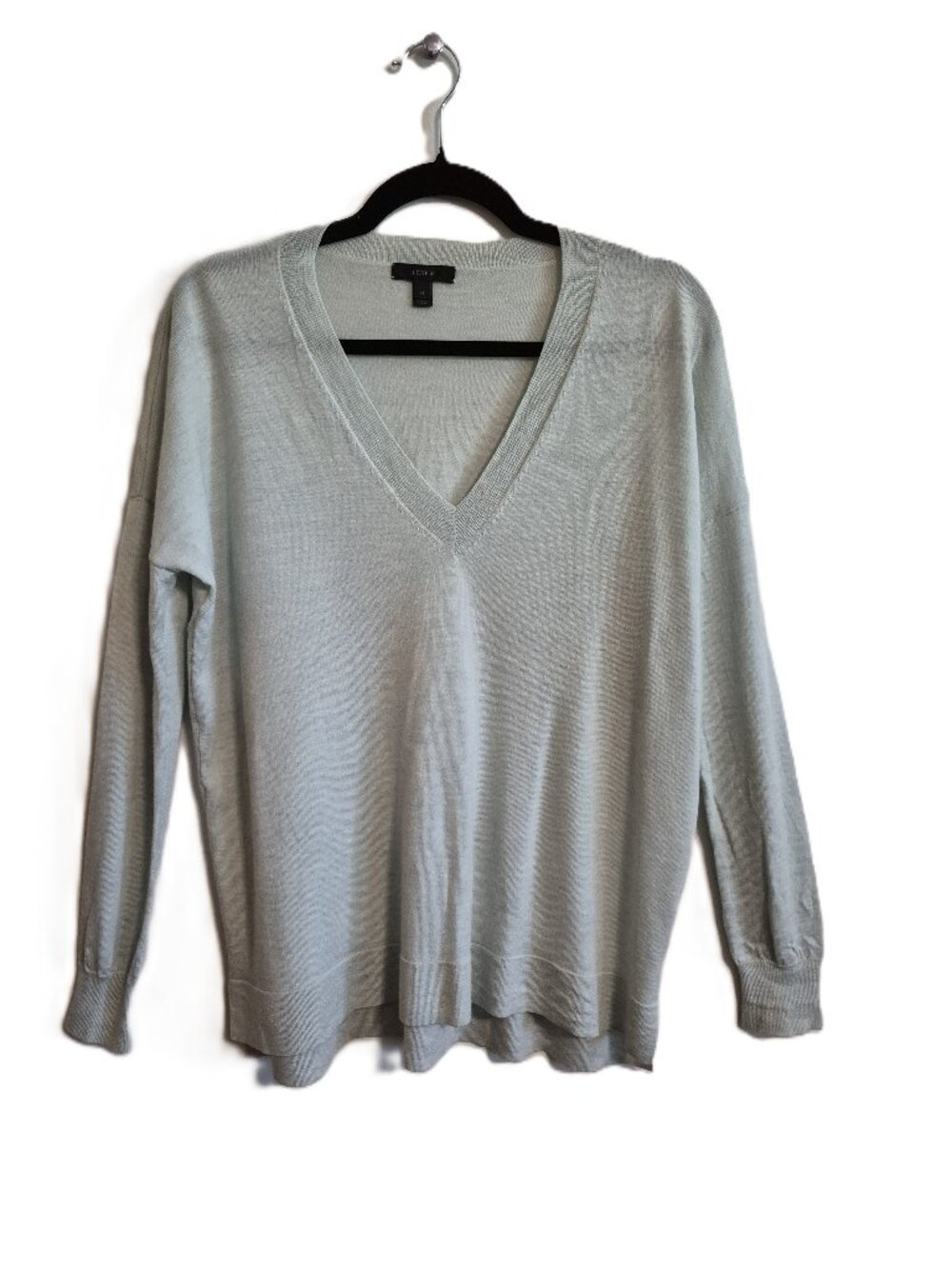 J Crew Preppy Light Mint Green V-neck 100% Merino Wool Sweater